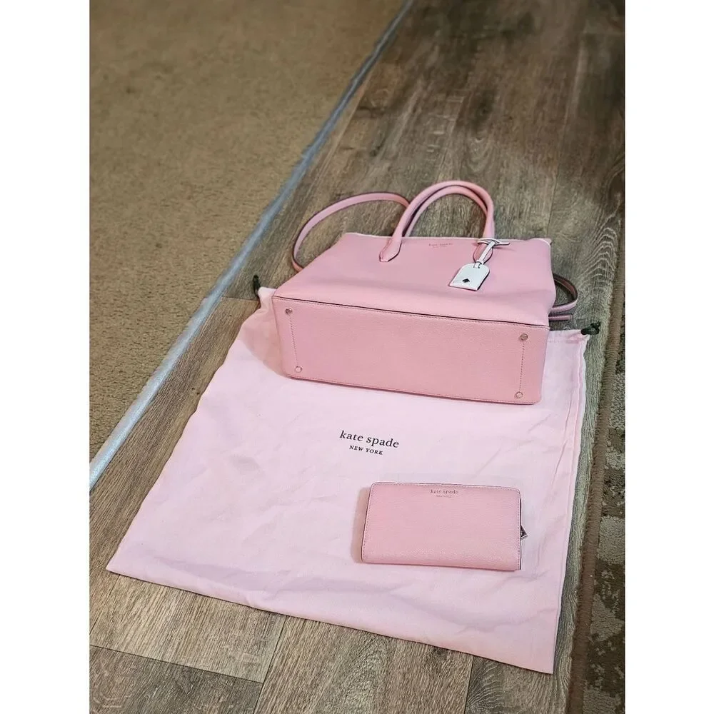 Kate Spade Leather Eva Purse Satchel AND Staci Large Slim Bifold Wallet PINK - Picture 3 of 16
